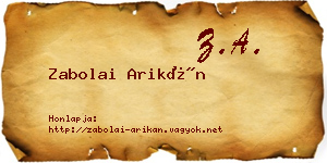 Zabolai Arikán névjegykártya